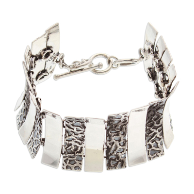 Sterling silver link bracelet, 'Minimalist Wildness' - Polished and Animal Print Patterned Sterling Silver Bracelet