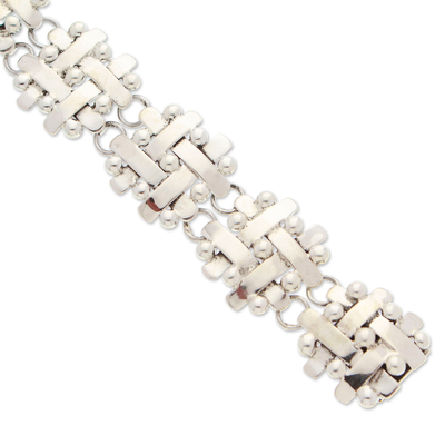 Sterling silver link bracelet, 'Braided Gala' - Polished Taxco Sterling Silver Link Bracelet from Mexico