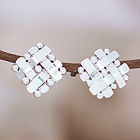 Sterling silver button earrings, 'Braided Gala' - Polished Taxco Sterling Silver Button Earrings from Mexico