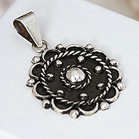 Sterling silver pendant, 'Baroque Spring' - Oxidized Floral Taxco Sterling Silver Pendant from Mexico