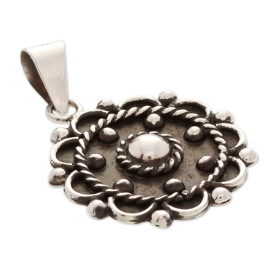 Sterling silver pendant, 'Baroque Spring' - Oxidized Floral Taxco Sterling Silver Pendant from Mexico