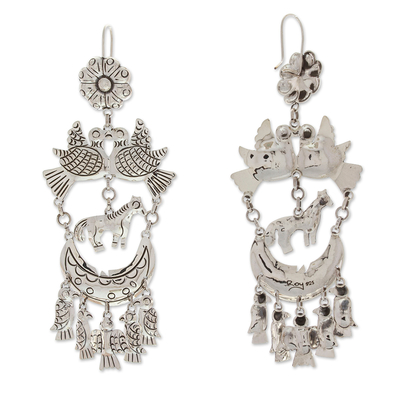 Kronleuchter-Ohrringe aus Sterlingsilber - Traditionelle Taxco-Kronleuchterohrringe aus Sterlingsilber