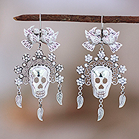 Sterling silver dangle earrings, 'Catrina Splendor' - Taxco 925 Silver Day of the Dead Catrina Dangle Earrings