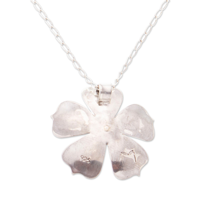 Sterling silver pendant necklace, 'Peach Blossom Beauty' - Matte and Polished 925 Silver Peach Blossom Pendant Necklace