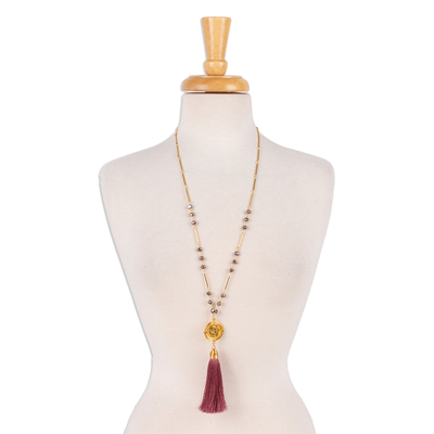 Gold-plated cultured pearl long station Y necklace, 'Graceful Sway' - Gold-Plated Cultured Pearl Long Y Necklace with Tassel