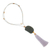 Gold-accented cultured pearl and crystal beaded long Y necklace, 'Chic Vibrancy' - Gold-Accented Pearl Green Pendant and Grey Tassel Y Necklace