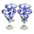 Copas de martini de vidrio reciclado soplado a mano (juego de 4) - Juego ecológico de 4 copas de Martini en forma de remolino azul sopladas a mano
