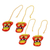 Adornos de fieltro bordados (juego de 4) - Conjunto de 4 adornos de calavera bordados en rojo cardenal y amarillo