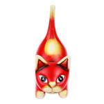 Ceramic sculpture, 'Feline Audacity in Geranium' - Whimsical Hand-Painted Geranium Cat Ceramic Sculpture