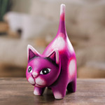 Ceramic sculpture, 'Feline Audacity in Aubergine' - Whimsical Hand-Painted Aubergine Cat Ceramic Sculpture