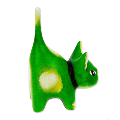 Ceramic sculpture, 'Feline Audacity in Lime' - Whimsical Hand-Painted Lime Cat Ceramic Sculpture