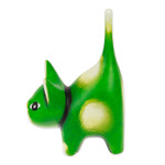 Ceramic sculpture, 'Feline Audacity in Lime' - Whimsical Hand-Painted Lime Cat Ceramic Sculpture