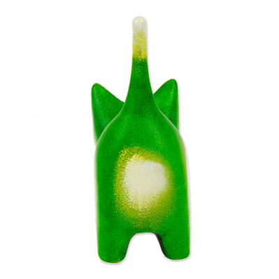 Ceramic sculpture, 'Feline Audacity in Lime' - Whimsical Hand-Painted Lime Cat Ceramic Sculpture