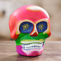 Máscara de cerámica, 'Cara del inframundo' - Máscara de calavera de cerámica colorida pintada a mano del Día de los Muertos