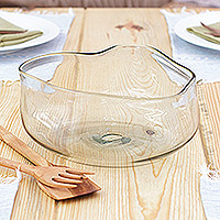 Handblown glass salad bowl, 'Ethereal Delicacies' - Eco-Friendly Handblown Glass Salad Bowl from Mexico