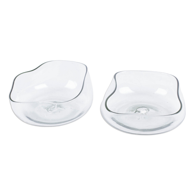 Handblown glass dessert bowls, 'Ethereal Flavors' (pair) - Pair of Eco-Friendly Handblown Glass Dessert Bowls