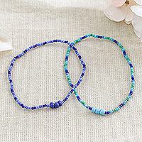 Glass beaded stretch bracelets, 'Refreshing Euphoria' (set of 2)