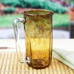 Blown recycled glass pitcher, 'Garden Relaxation in Amber' - Hand Blown Eco-Friendly Recycled Glass Pitcher in Amber