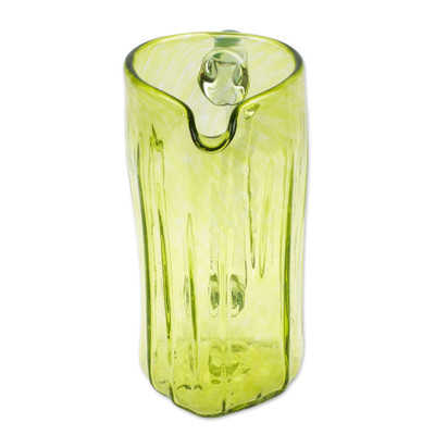 Blown recycled glass pitcher, 'Garden Relaxation in Lemon' - Hand Blown Eco-Friendly Recycled Glass Pitcher in Green