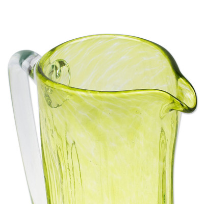 Blown recycled glass pitcher, 'Garden Relaxation in Lemon' - Hand Blown Eco-Friendly Recycled Glass Pitcher in Green