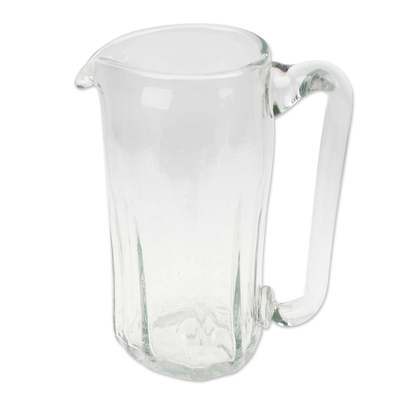 Blown recycled glass pitcher, 'Garden Relaxation' - Hand Blown Eco-Friendly Recycled Glass Pitcher from Mexico