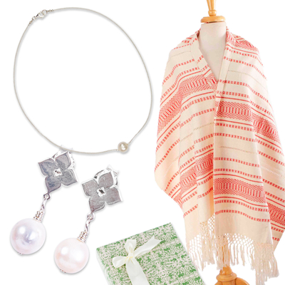 Curated gift set, 'Natural Me' - Handcrafted Cotton and Cultured Pearl Curated Gift Set