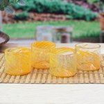 Blown recycled glass juice glasses, 'Marigold Relaxation' (set of 4) - 4 Hand Blown Orange Recycled Glass Juice Glasses from Mexico