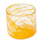 Blown recycled glass juice glasses, 'Marigold Relaxation' (set of 4) - 4 Hand Blown Orange Recycled Glass Juice Glasses from Mexico