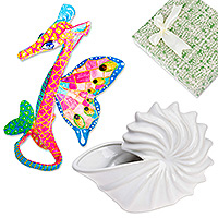Curated gift set, 'Sea Inspiration' - Sealife Curated Gift Set with Alebrije Figurine and Planter