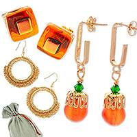 Set de regalo seleccionado, 'Sunrises' - Set de regalo seleccionado con joyería de cristal y cornalina chapada en oro
