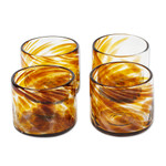 Blown recycled glass juice glasses, 'Amber Relaxation' (set of 4) - 4 Hand Blown Brown Recycled Glass Juice Glasses from Mexico