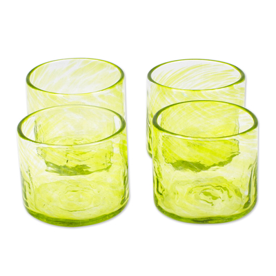 Blown recycled glass juice glasses, 'Lime Relaxation' (set of 4) - 4 Hand Blown Eco-Friendly Green Recycled Glass Juice Glasses