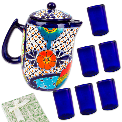 Curated gift set, 'Homey Blue' - Handcrafted Blue-Toned Ceramic and Glass Curated Gift Set