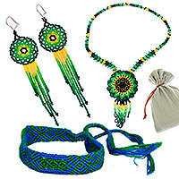 Curated gift set, 'Forest Jewelry' - Handcrafted Glass Beaded and Cotton Jewelry Curated Gift Set