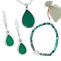 Conjunto de regalo seleccionado, 'Gemas del bosque': conjunto de regalo seleccionado con joyería de ónix verde y turquesa Recon