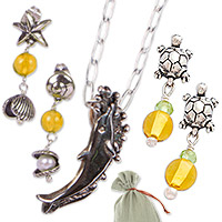 Set de regalo curado, 'Marine Dame' - Set de regalo curado de plata esterlina y piedras preciosas Sea Life