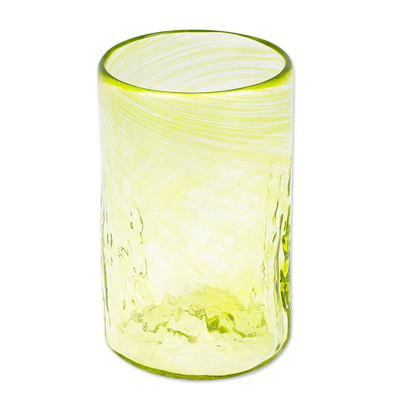 Blown recycled glass tumblers, 'Garden Relaxation in Lemon' (set of 4) - 4 Hand Blown Eco-Friendly Recycled Glass Tumblers in Green