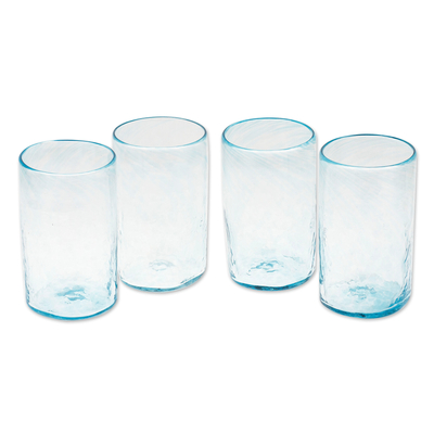 Mundgeblasene Becher aus recyceltem Glas, (4er-Set) - 4 mundgeblasene, umweltfreundliche Becher aus recyceltem Glas in Blau