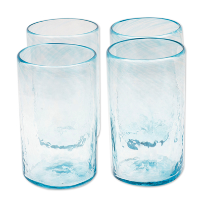Vasos de vidrio reciclado soplado, (juego de 4) - 4 vasos de vidrio reciclado ecológico soplado a mano en azul