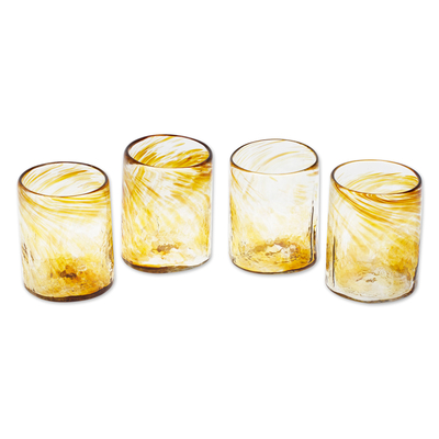 Vasos de jugo de vidrio reciclado soplado, (juego de 4) - 4 vasos de jugo de vidrio reciclado ámbar ecológicos soplados a mano