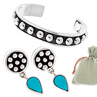 Curated gift set, 'Glamorous Story' - Polished Sterling Silver and Turquoise Curated Gift Set