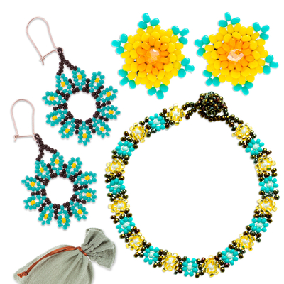 Curated gift set, 'Arcadian Flowers' - Handmade Crystal and Glass Beaded Jewelry Curated Gift Set