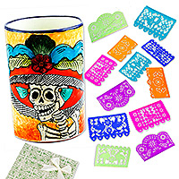 Curated gift set, 'Day of the Dead Traditions' - Day of the Dead Curated Gift Set with Vase and 3 Garlands