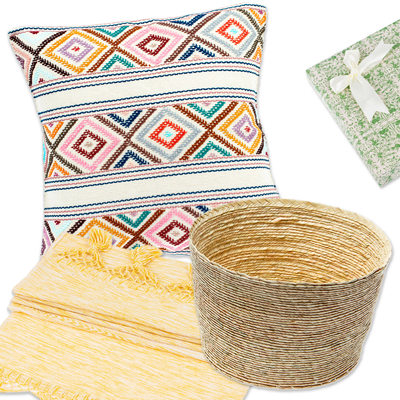 Curated gift set, 'Island Spaces' - Handwoven Natural Fiber and Cotton Curated Gift Set
