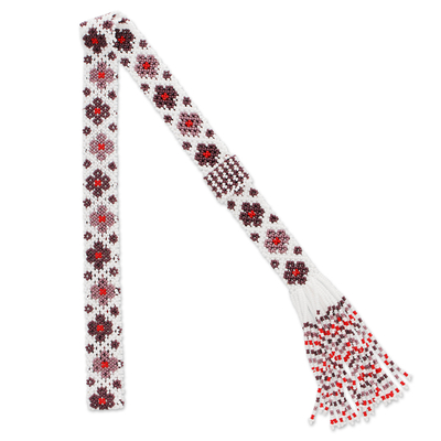 Beaded long Y necklace, 'Sublime Flowers' - Handmade Floral-Themed Long Y Beaded Huichol Necklace