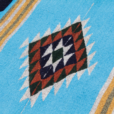 Tapete de lana zapoteca, (2x3) - Alfombra zapoteca de lana rayada color caramelo y turquesa (2x3)