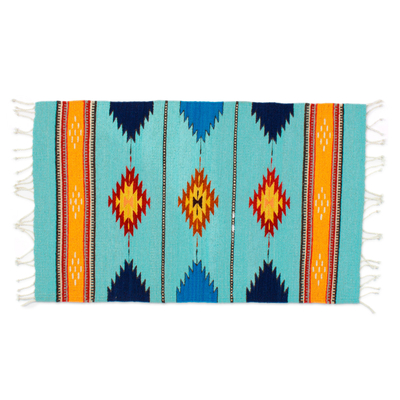 Zapotec wool rug, 'Indigo Gems' (2x3) - Handwoven Aquamarine and Indigo Zapotec Wool Rug (2x3)