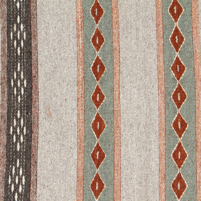 Corredor de lana zapoteca, (2x6) - Corredor de lana zapoteca color topo a rayas tejido a mano (2x6)