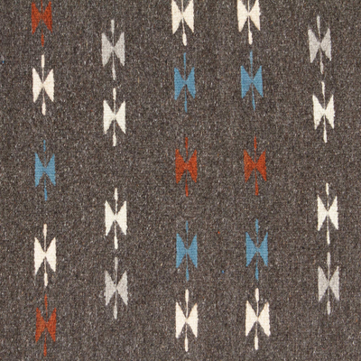 Zapotec wool runner, 'Little Grey Jewels' (2x6) - Geometric-Patterned Grey Zapotec Wool Runner (2x6)