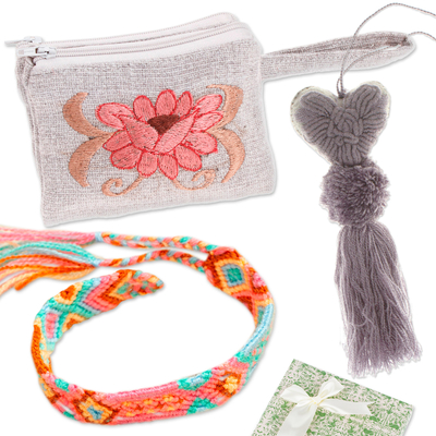 Kuratiertes Geschenkset - Handgewebtes Blumen-Geschenkset aus Wolle und Baumwolle